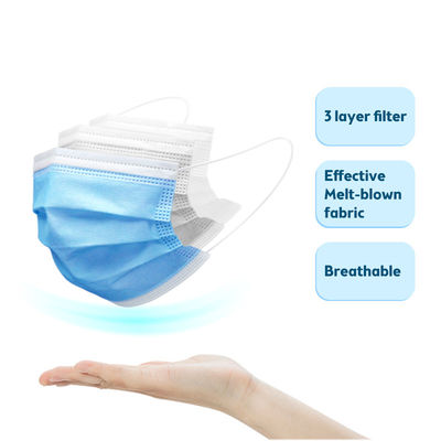 CE FDA Disposable Medical Face Mask , 3 Ply Surgical Face Mask